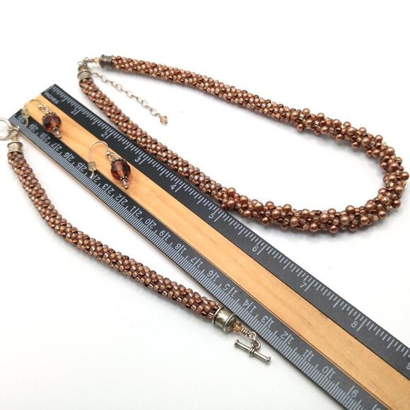 Handmade Topaz Glass Beaded Necklace Bracelet Earrings, Silver Plated Clasps - Picture 3 of 7